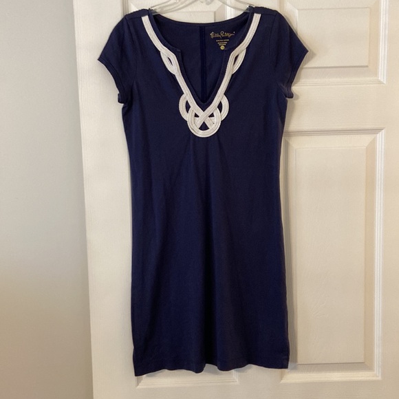 Lilly Pulitzer navy blue dress size XS very good condition 100% Pima cotton - Picture 4 of 12